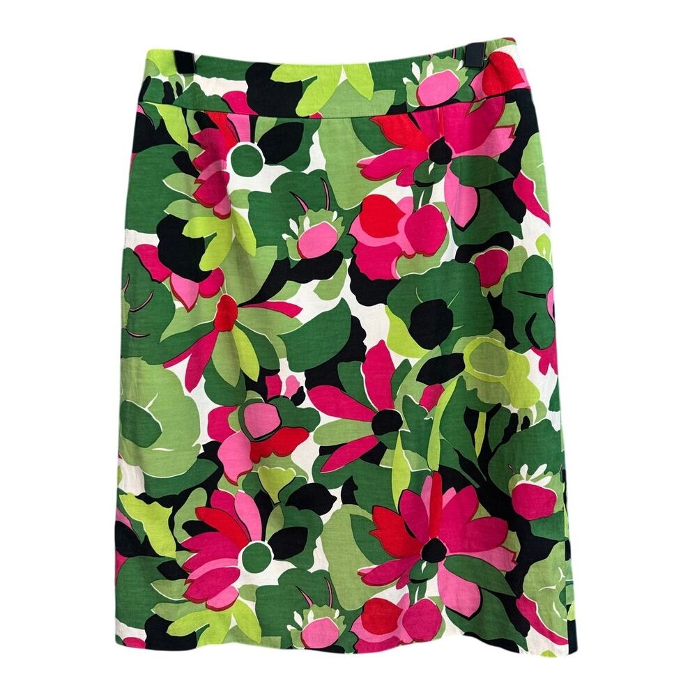 Talbots Silk Blend Abstract Green & Pink Floral Stretch Lined Pencil Skirt 2